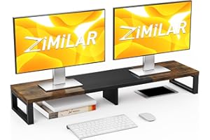 Zimilar Dual Monitor Stand Riser, Large Monitor Stand for Desk, Wood Monitor Riser with Storage Organizer for Home Office, Monitor Stands for 2 Monitors, Desktop Wooden Monitor Riser for Computer