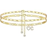 YOFECIO Ankle Bracelets for Women,14K Gold Plated Initial Anklets Dainty Heart Letter Ankle Bracelets Layered Gold Anklets for Women Non Tarnish A to Z Summer Beach Jewelry