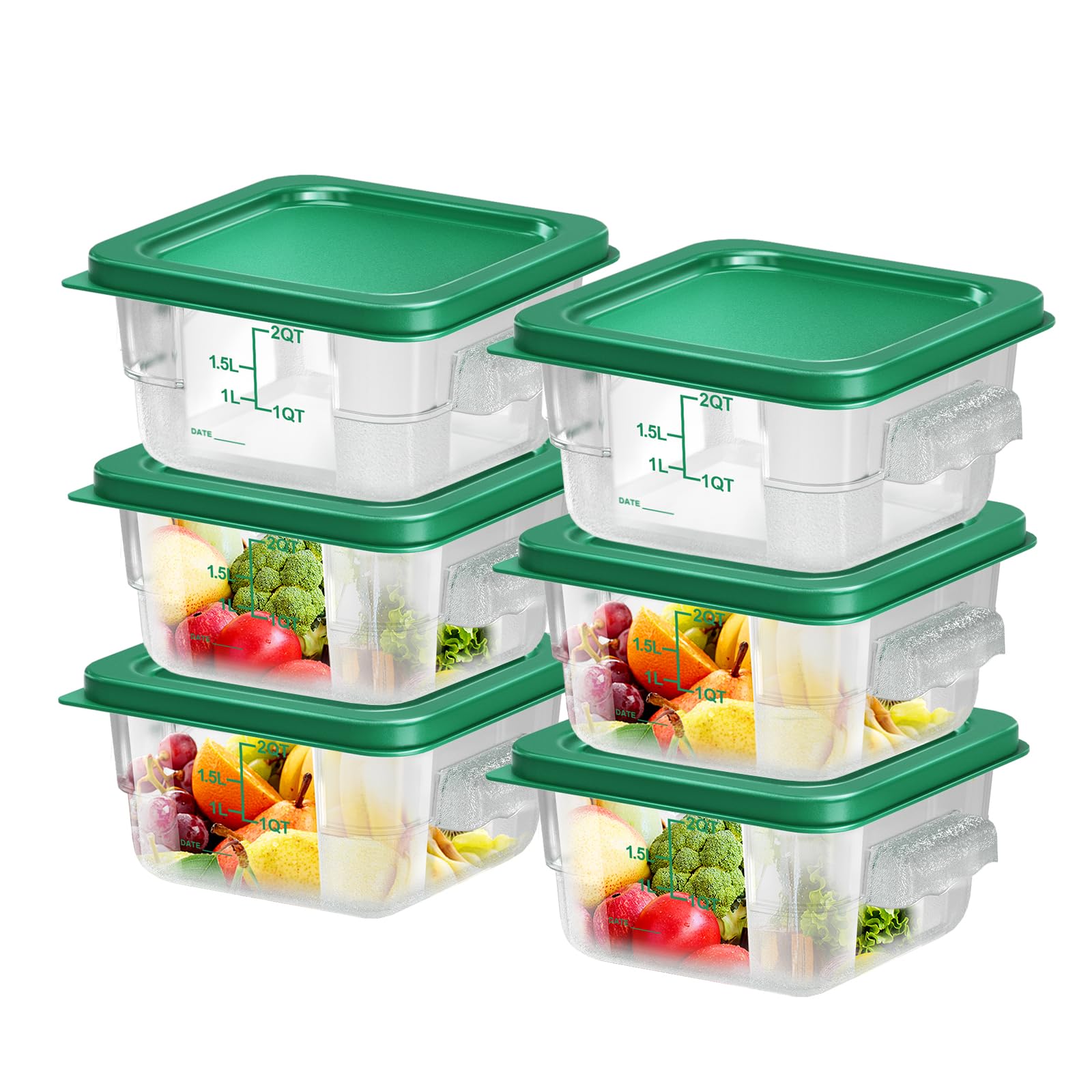 Photo 1 of FeyBuosk 6 pcs 2qt Food Storage Containers with Lid, Square Clear Commercial Storage Containers with Handle and Scale for Food Storage in Home Kitchen & Dining (Green)