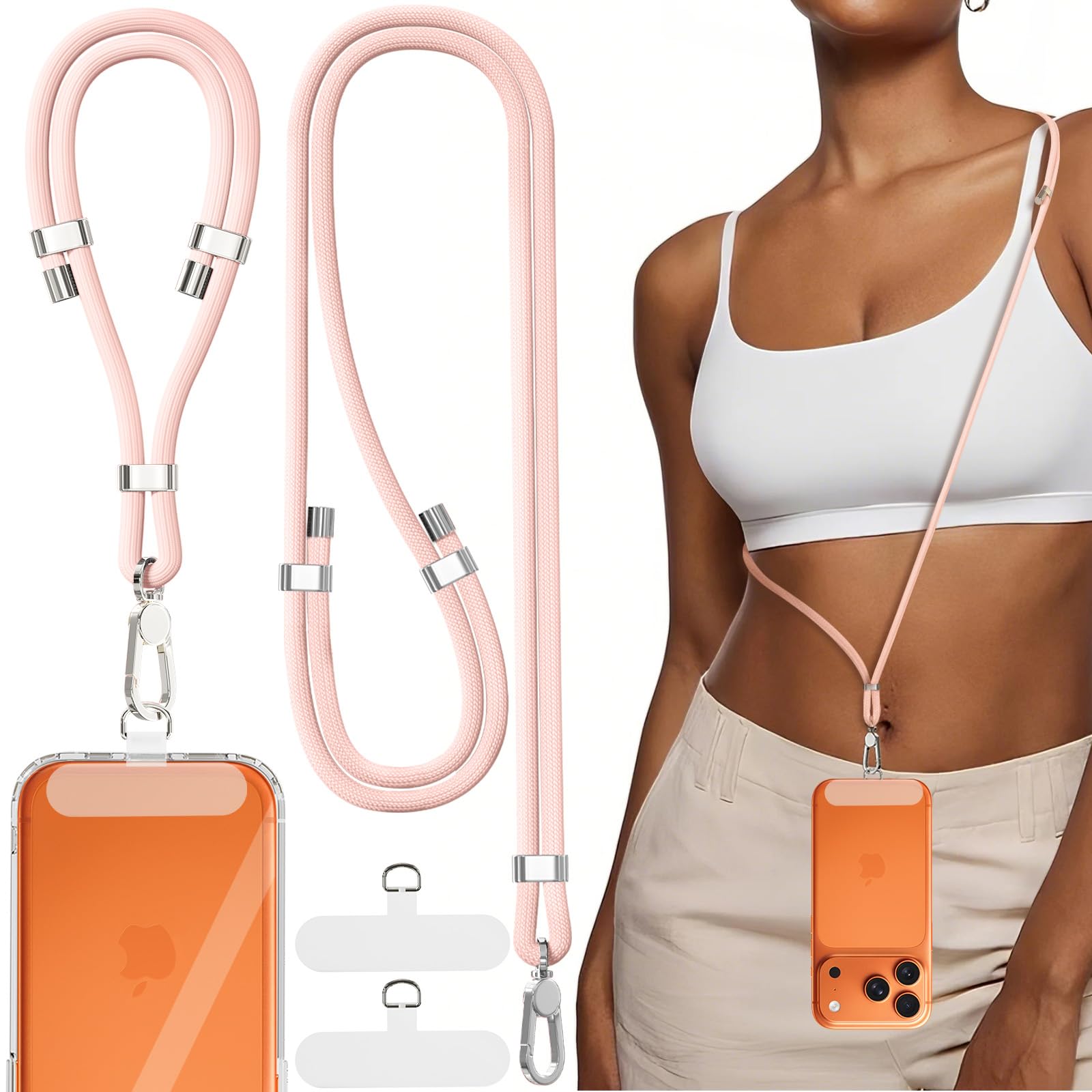 TNSNK 4-IN-1 Phone Lanyard + Wrist Strap, 2PCS Adjustable Length Cell Phone Lanyard with 2 Tether Tabs for iPhone,Smartphones