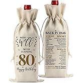 HODREU 80th Birthday Gifts for Women Men Funny Wine Bag 80th Birthday Party Decorations Favors Happy Anniversary 80 Year Old Gifts for Woman Her Him Mom Dad Grandma Grandpa Wine Gift Bag