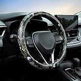 Boho Floral Steering Wheel Cover Auto Leather Steering Wheel Protector, Anti-Slip, Breathable, Absorbing Sweat, Universal Floral Car Accessories 14.5–15 inch,Fit for Most Car, Trucks, SUV