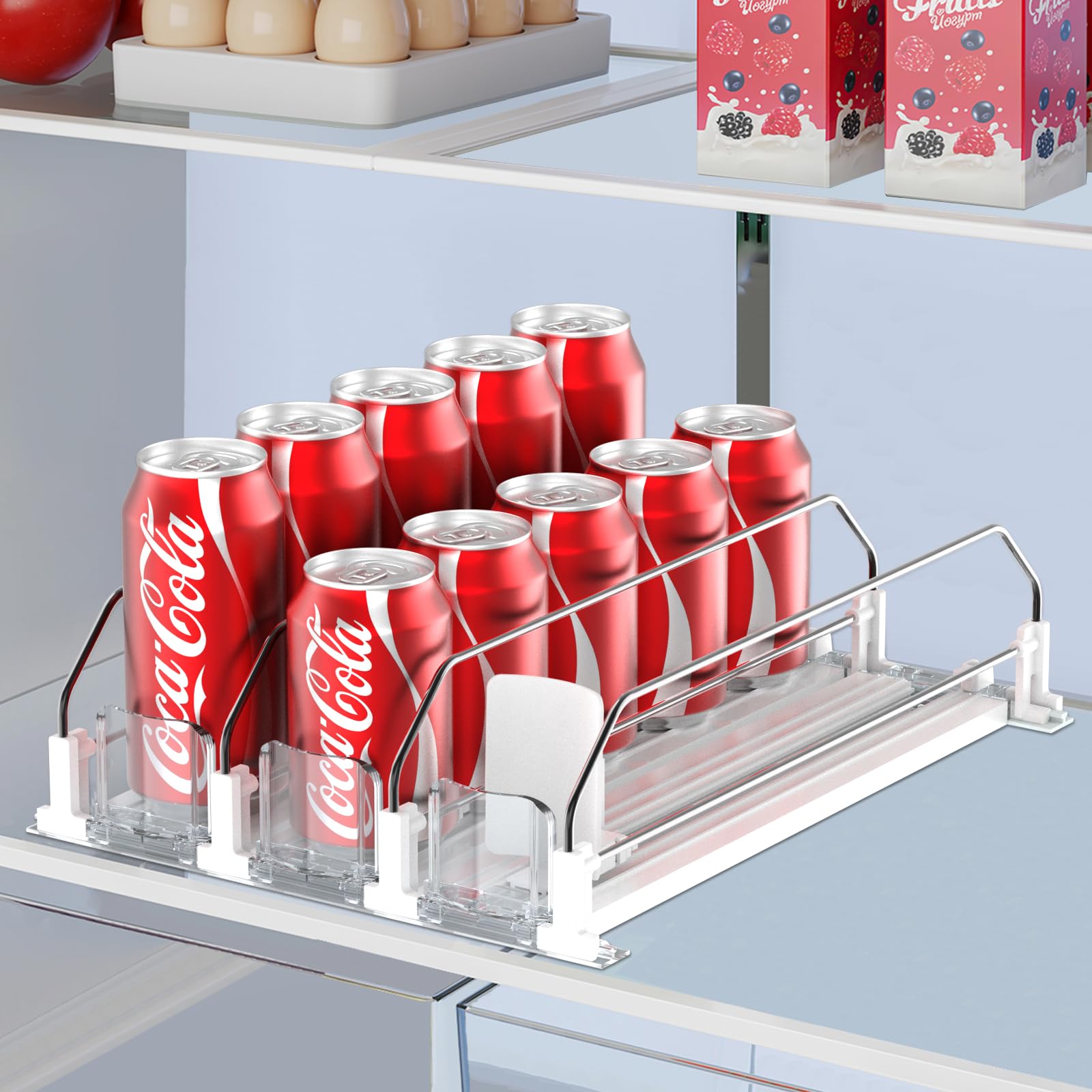 Photo 1 of IBORING Drink Organizer for Fridge,Self Pushing Fridge Drink Organizer,Automatic Drink Dispenser for Fridge-Holds up to 15 Cans, 14.96inch, White