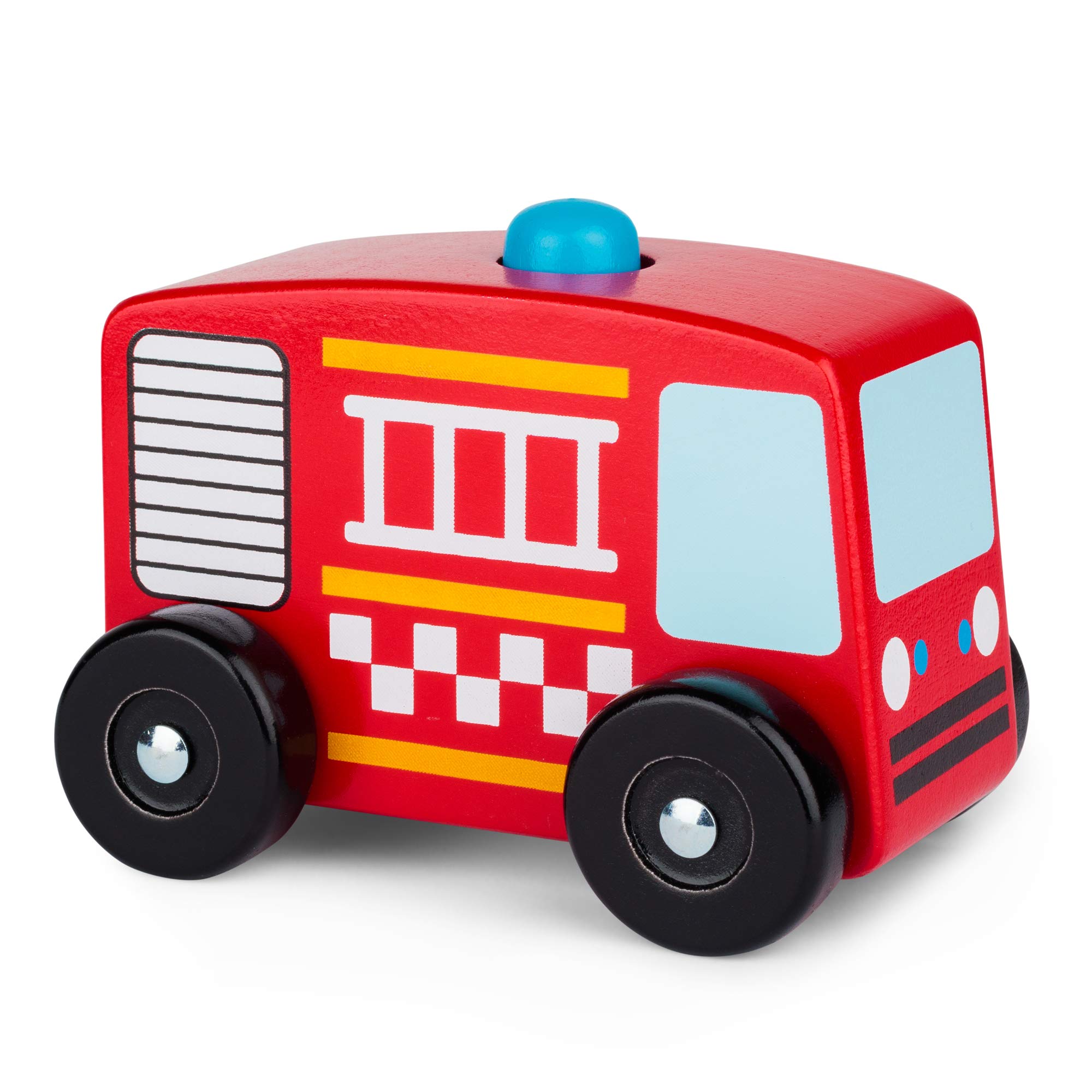 Tobar WOODEN SOUND & PLAY FIRE ENGINE Truck, Assorted Designs and Colours, 9 x 6.2 x 7 cm