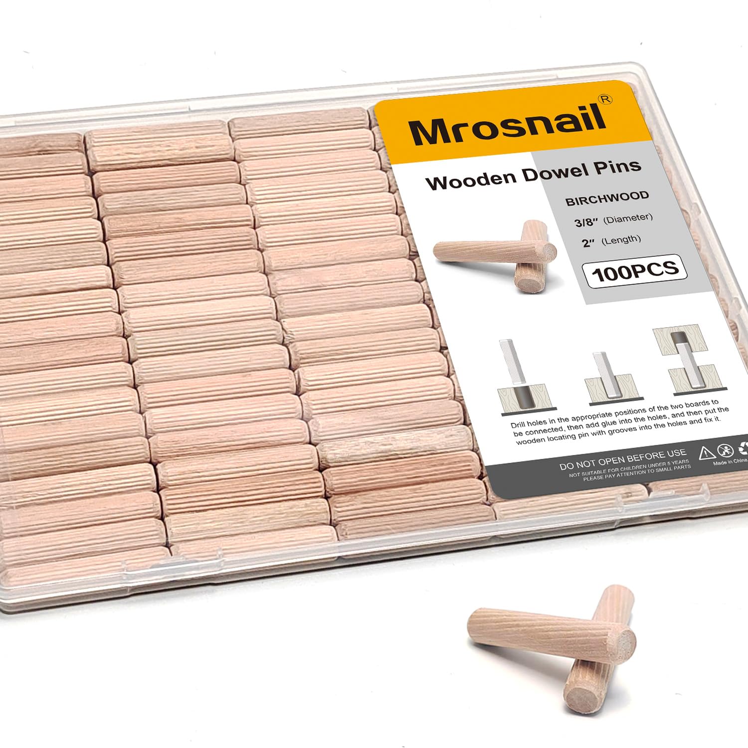 Photo 1 of 100 Pcs Wooden Dowel Pins, 3/8 x 2 inch Fluted Wood Dowels Hardwood Pegs for Sofa Frames, Heavy Furniture Repair, Large-Scale Wood Projects