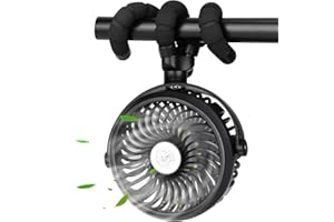 TDONE Stroller Fan - Mini Portable USB Personal Handheld Fan With 12 LED Lights for Camping, Travel, Battery Operated, Clip-On (Black)