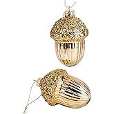 Glass Christmas Tree Ornaments, Ornament for Xmas Decoration Set of 2 (Gold Acorn)