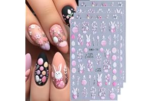 FBABFBUO Easter Nail Art Stickers Decals 5D Embossed Easter Eggs Flower Nail Decals 4PCS Colored Floral Rabbit Spring Nails Design Adhesive Sliders Manicure Nail Art Supplies for Women DIY Nail Art Decorations
