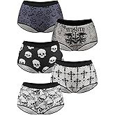 WDIRARA Women's 5 Pack Goth Graphic Panties Boyshorts Mid Rise Shorts Briefs Boxer