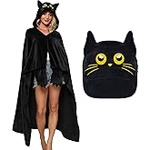 HMHMAWAHV Cloud-Soft Wearable Black Cat Blanket Hoodie - Oversized Cozy Hooded Blanket Cloak with Gloves, Full Coverage for Relaxed Lounging, Cute Black Cat Gift for Women and Men