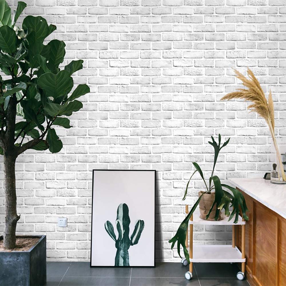 Photo 1 of Cohoo Home Brick Wallpaper Peel and Stick Contact Paper 393inL 18inW Faux 3D Brick Contact Paper for Walls White Gray Grey Self Adhesive Removable Wallpaper Backsplash Bedroom Wall Sticky Waterproof