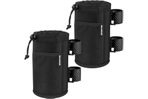 BELINOUS 2 Pack UTV Cup Holder for 8-32oz Bottles, Roll Bar Water Bottle Holder for UTV Wheelchair Walker Bike e-Bike Golf Cart Scooter and Boat, Drink Holder with Net Pockets and Hook and Loop Straps