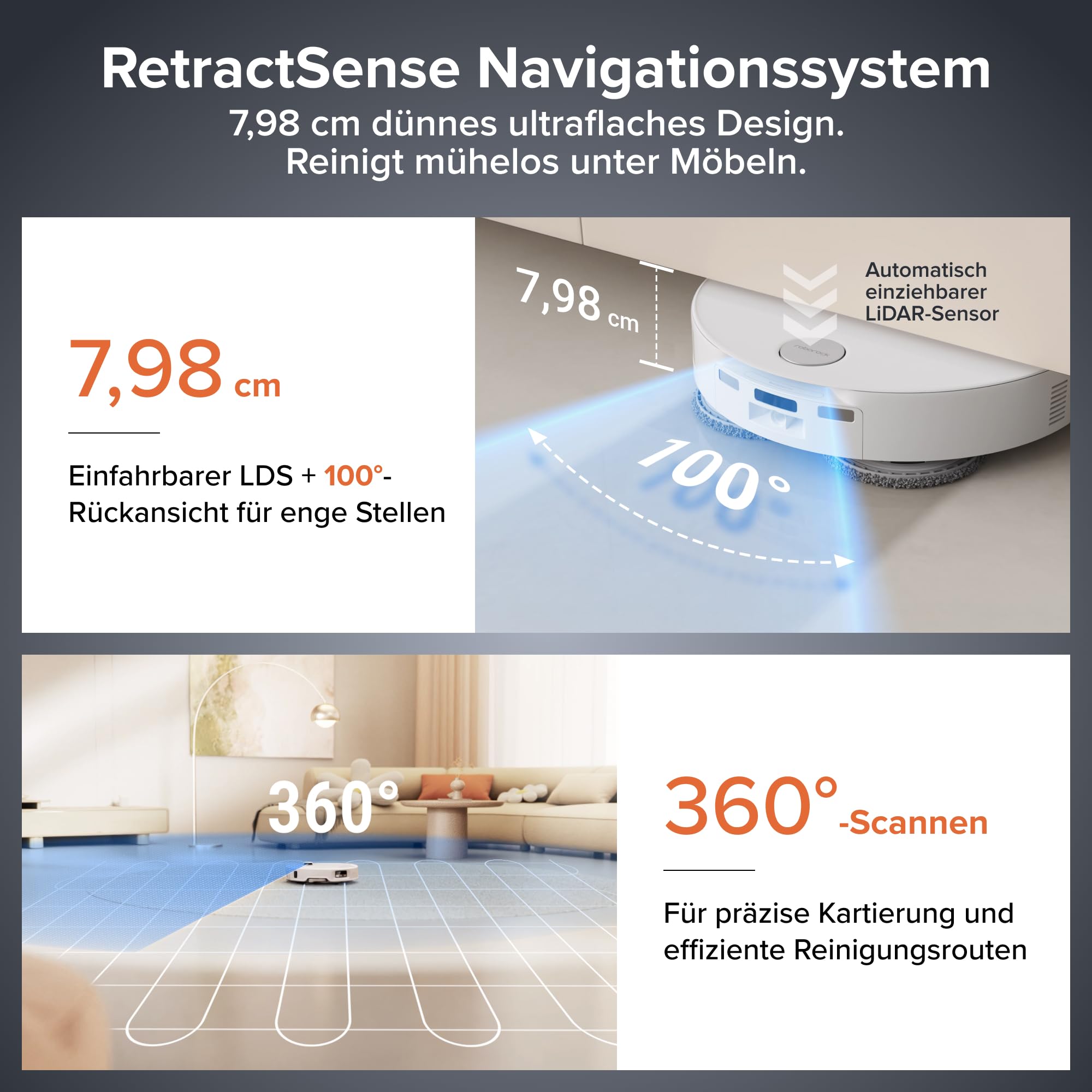roborock Qrevo EdgeT Saugroboter mit Wischfunktion, Dual Anti-Tangle-System, 18.500Pa, 7,98cm Ultra-Slim Design, FlexiArm Technologie, 75℃ Heißwasser-Moppwäsche, Integrierter Sprachassistent (Weiß) 4