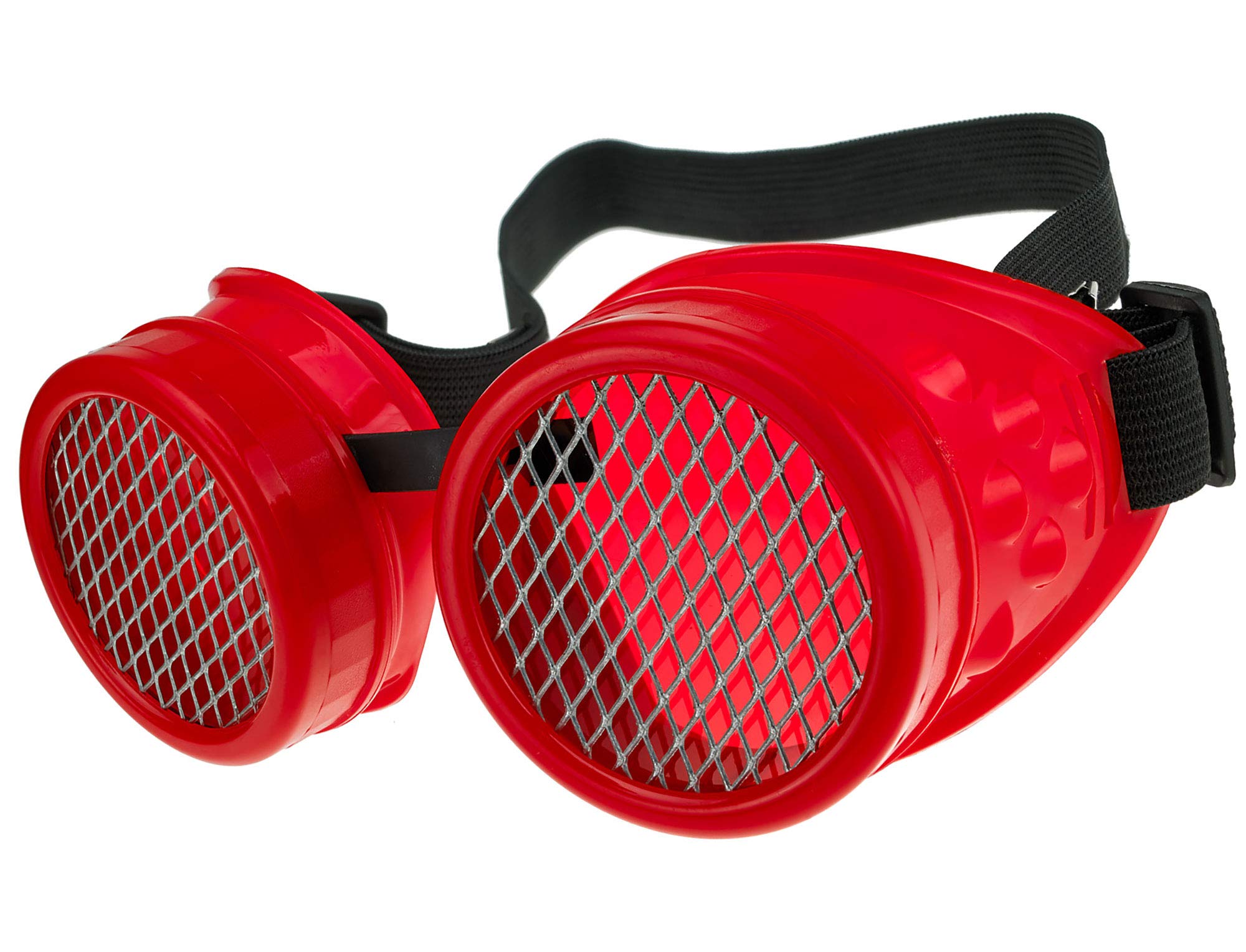 Welding Cyber Goggles Steampunk Goth Cosplay Sunglasses 50s Round Glasses Party Fancy Dress MFAZ Morefaz Ltd (Red Grid) — image 1
