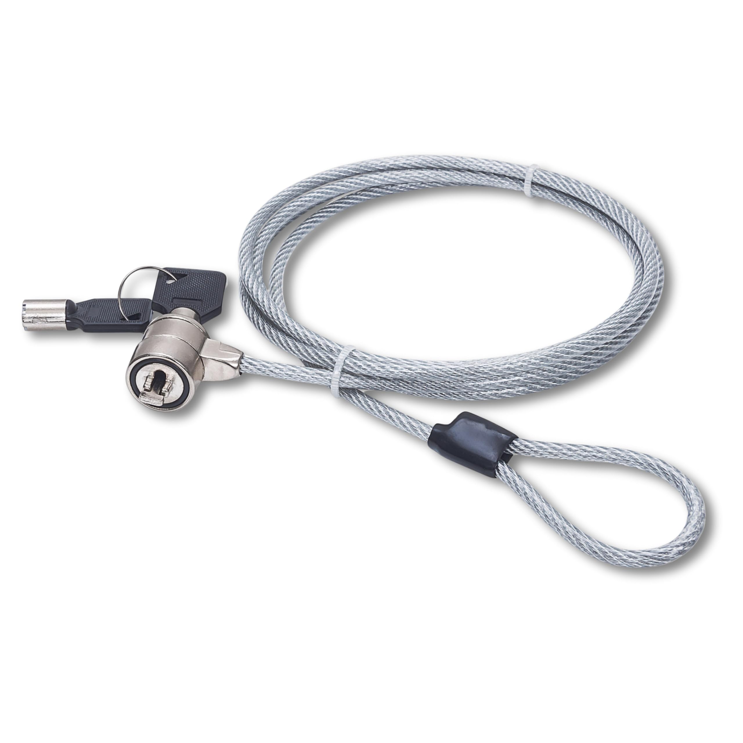 Manhattan Mobile Security Laptop Lock, Key Lock, 1.4m, Compatible with Kensington style locks, Strong Steel Cable (3mm thick), Diecast Zinc Alloy Lock, Two Keys Included,