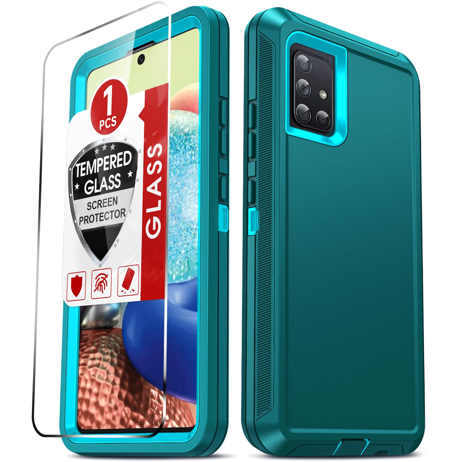 Photo 1 of LeYi Compatible for Galaxy A71-5G Phone Case:?NOT FIT A71 4G/ A71 5G UW? Samsung A71 5G Phone Case Tempered Glass Screen Protector, Heavy Duty 3 in 1 Rugged, Military Grade Shockproof A 71 5G, Teal