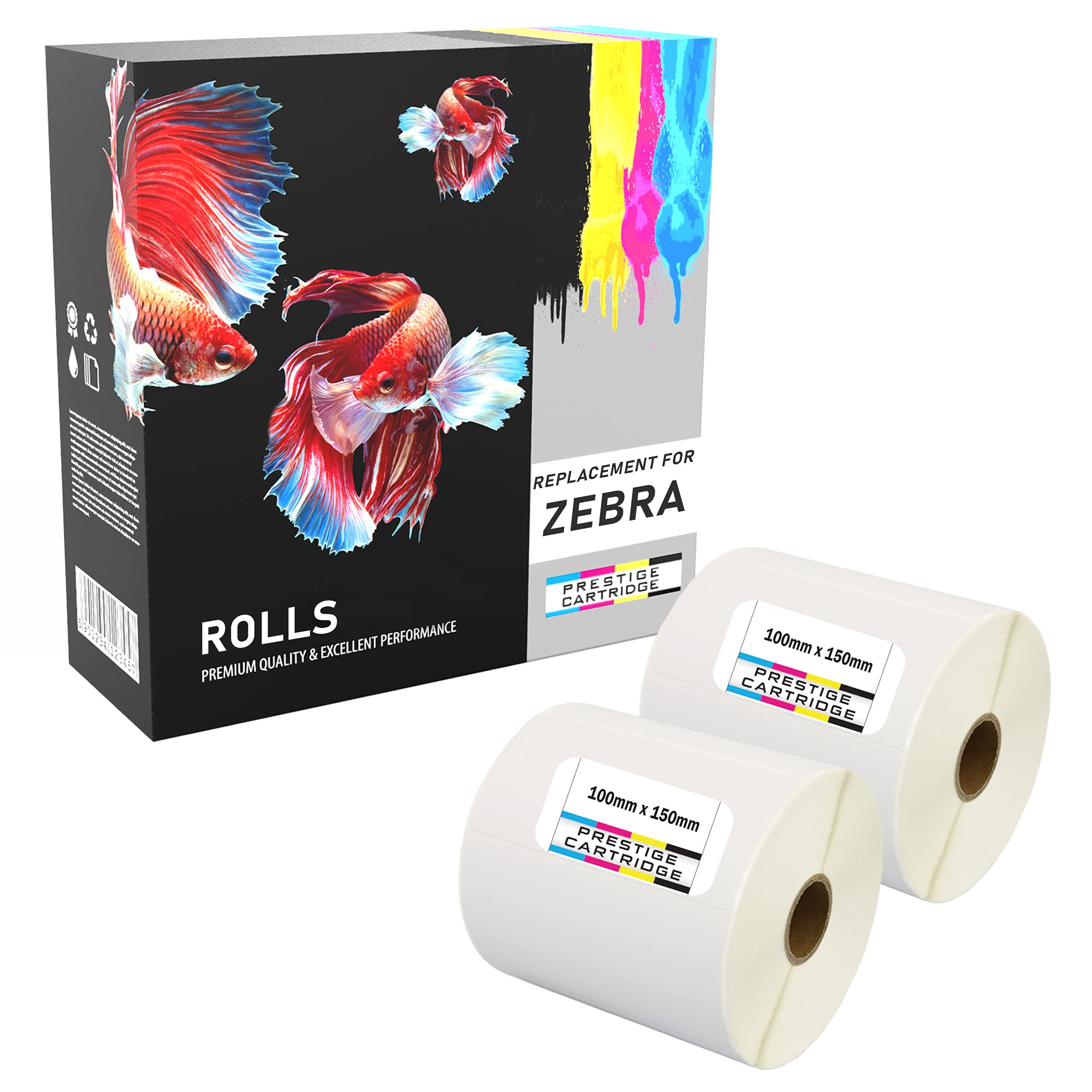 1,000 Compatible Zebra 100mm x 150mm White Direct Thermal Labels (500 Labels per Roll) for Zebra Type Printers - Two Rolls