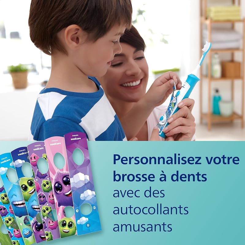 Sonicare for Kids, brosse à dents électrique sonique avec application, pour enfant à partir de 3 ans, avec SmarTimer et QuadPacer pour un nettoyage en profondeur, rose, modèle HX6352/42