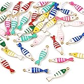 Cheriswelry Fish Charm 35Pcs Ocean Animal Enamel Alloy Pendants Stainless Steel Dangle Charms 18.5x4.5x2mm for DIY Bracelet Necklace Earring Jewelry Making Summer Beach Decor