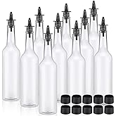 Tioncy 10 Sets 15oz Plastic Liquor Bottles with Pourers Sets 10 Plastic Long Neck Syrup Bottles with Pourer and Caps Reusable Leakproof for Home Party Bar(Black)