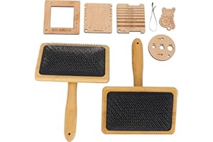 RiToEasysports Wool Blending Board Carding Brush Set, Wooden Tools for Knitting Crafts, 8 Piece Accurate Yarn Density Ruler a