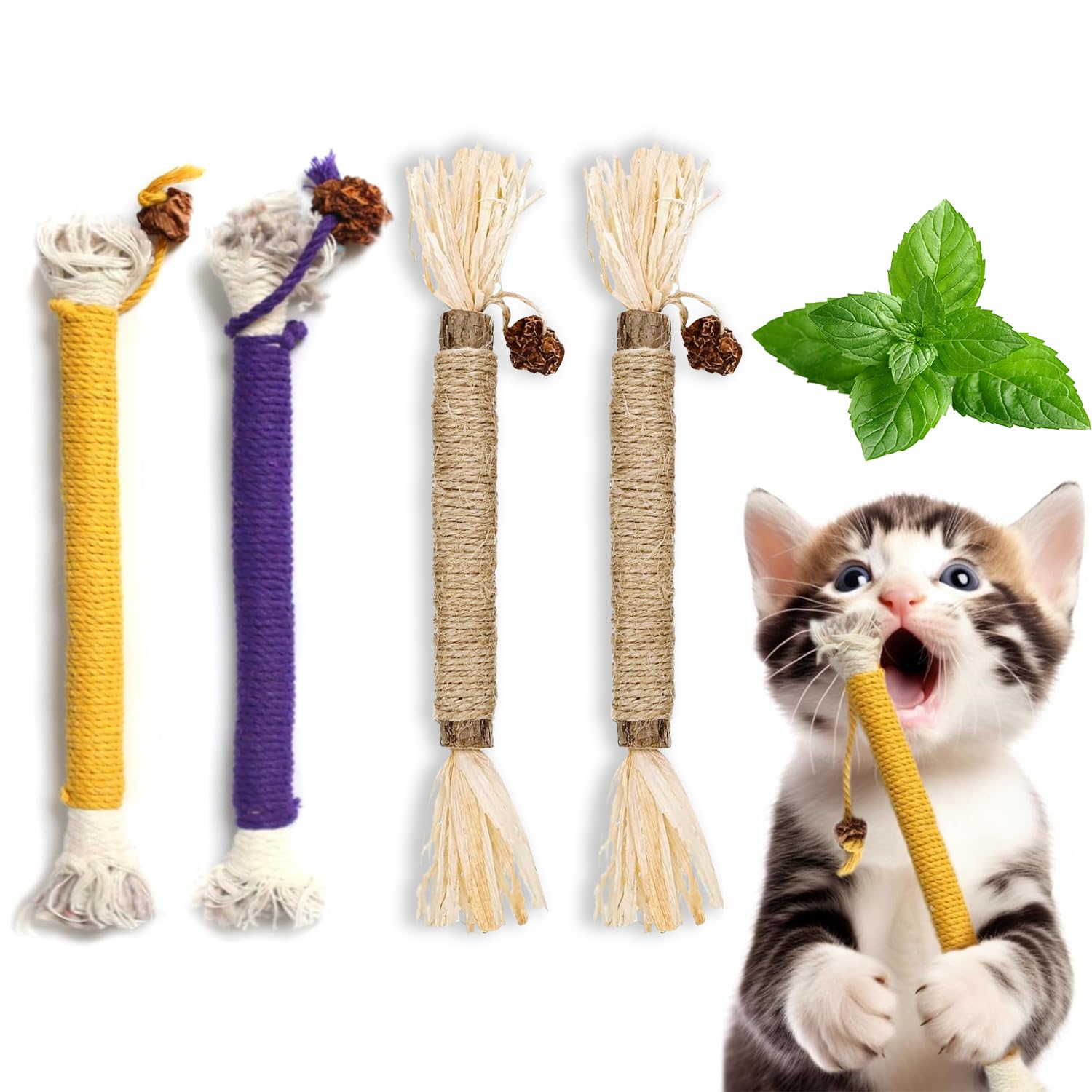 SUOXU Catnip Toy Silvervine Chew Sticks,Interactive Cat Toy for Indoor Cats, Natural Cat Kitten Teething Chew Toy, Suitable For Teeth Cleaning and Stress Release Catnip Toy Chewing Rope