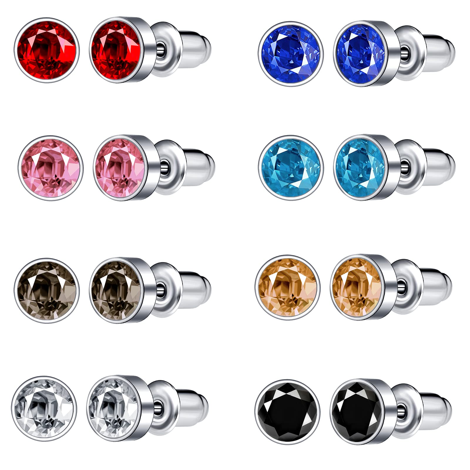 feilok 8 pair Unisex Earrings for Men Colorful Stud Earrings Mens Earrings Kit Stainless Steel Earrings Set Jewelry Piercings for Men woman
