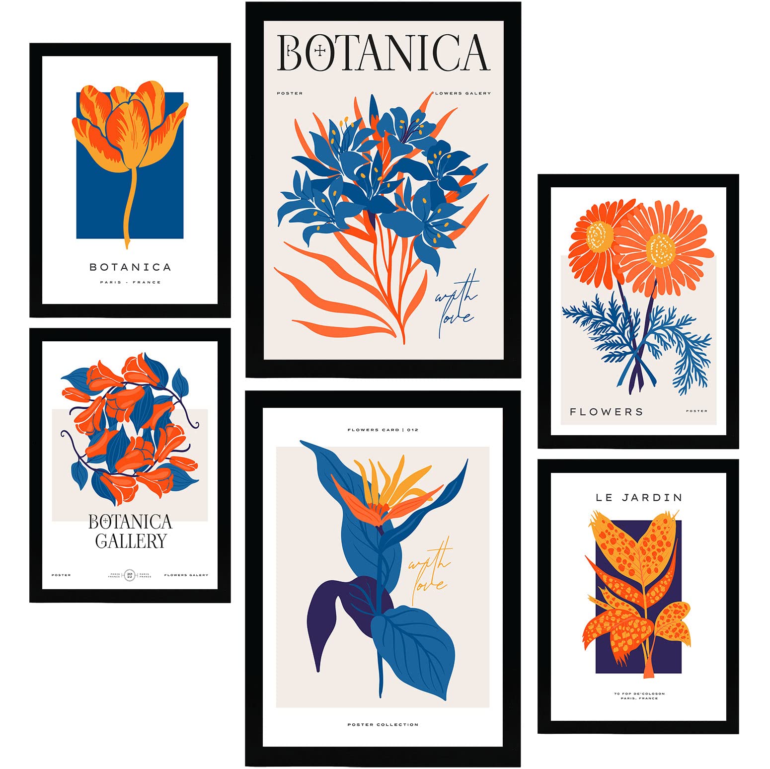 Nacnic Set of 6 Flower Posters. Orange Petals. Nature and Botany Wall Art Prints in Vibrant Colours for Interior Design and Decoration. Sizes A3 & A4. Unframed.