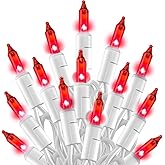 TW SHINE Christmas String Lights, 20FT 100 Count Incandescent White Wire Christmas Mini Lights, Waterproof Xmas String Lights for Outdoor Indoor Home Party Yard Decorations, Red
