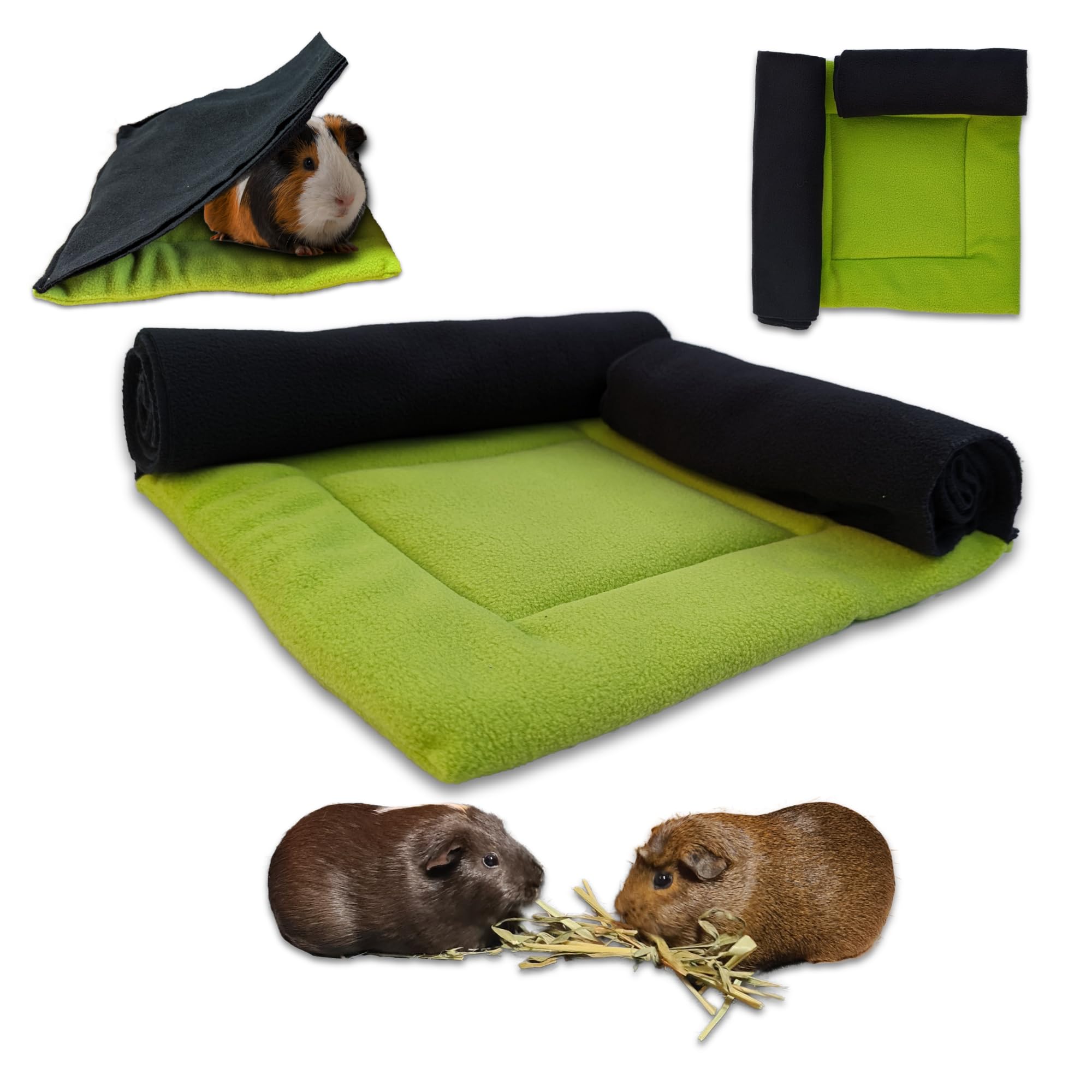 NEO SOLVO Fleece Cushion with 2 Tunnel Tubes for Guinea Pig and Bunny - 30cm x 30cm - Absorbent and Comfortable - Combine to create a unique play area