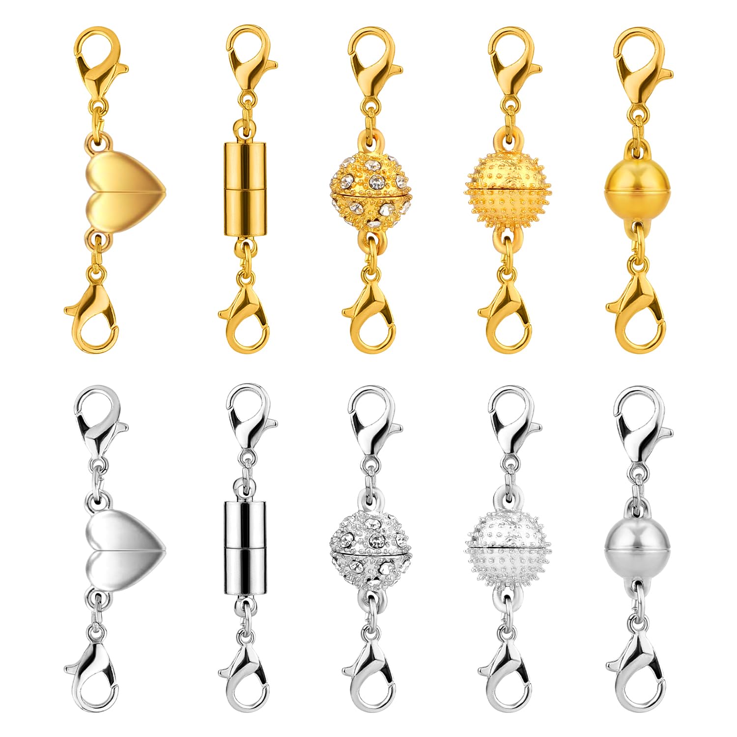 10pcs Double Magnetic Necklace Clasps, 5 Styles Magnetic Necklace Connector and Closures Magnetic Clasp Converter Locking Magnetic Extender for Jewellery Necklaces Jewelry Bracelet Anklet (2 Colors)