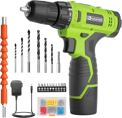 FADAKWALT 12V Cordless Drill Driver Green 3/8" Keyless Chuck 21+1 Torque Li-Ion