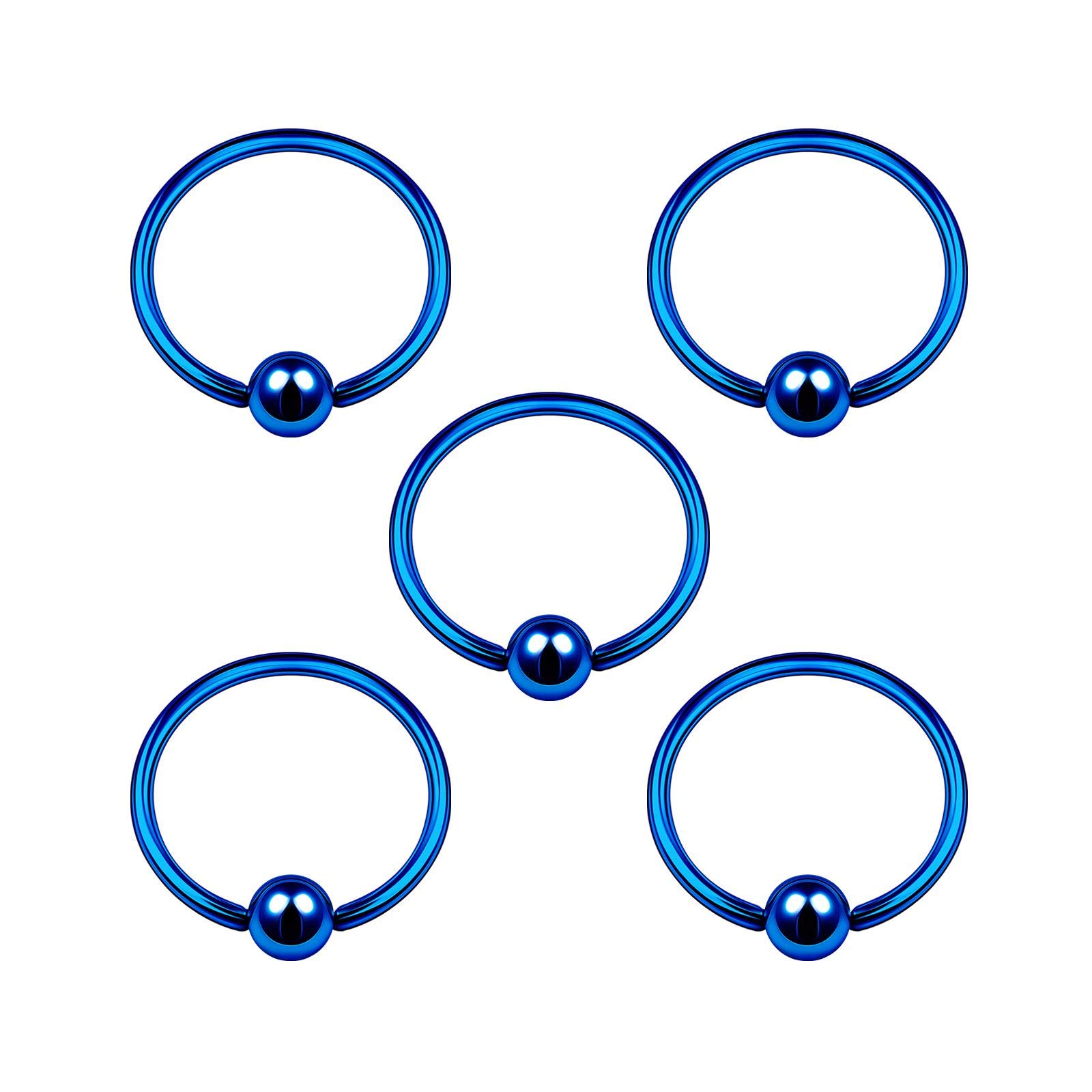BanaVega 5PCS Anodized Dark Blue Captive Hoop Ring 18g 3/8 10mm 3mm Ball Tragus Nose Septum Earrings Eyebrow Piercing Jewellery 5029