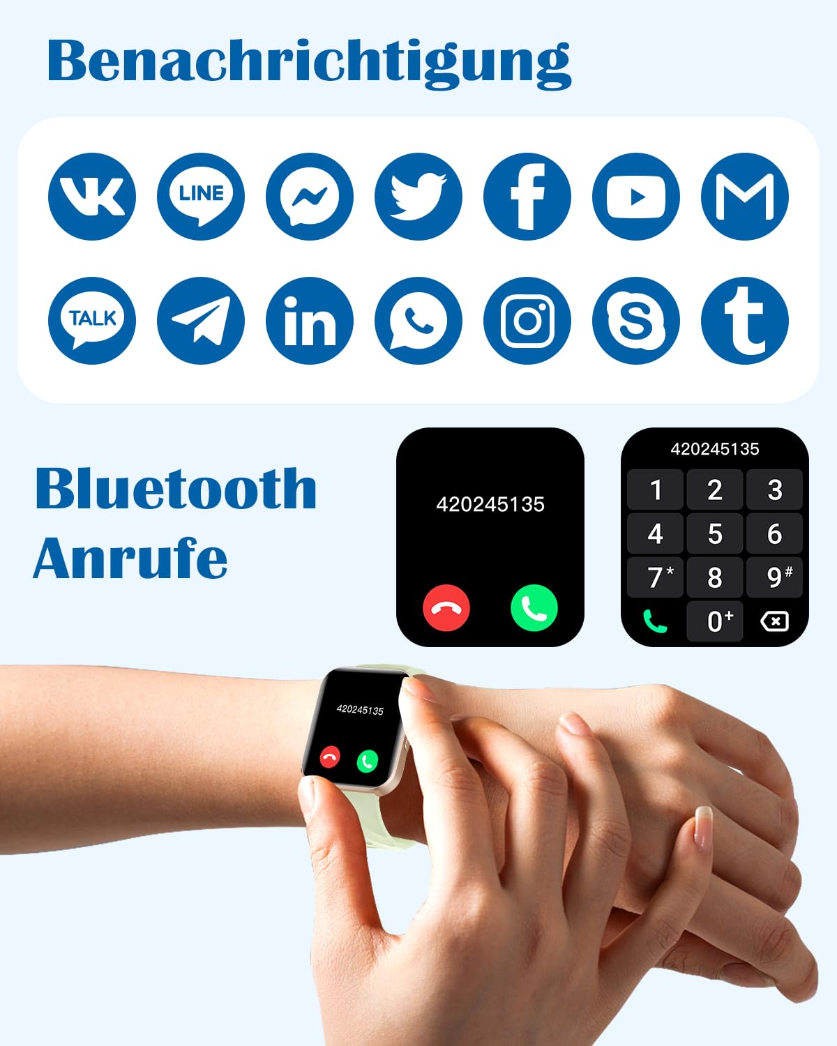 Smartwatch für Damen Herren Bluetooth-Anruffunktion 1.85" HD Fitnessuhr 2