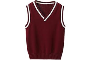 Aislor Boys Girls V Neck Knitted Sweater Vest Kids Uniform Knitwear Sleeveless Pullover Crochet Vest Top Waistcoat
