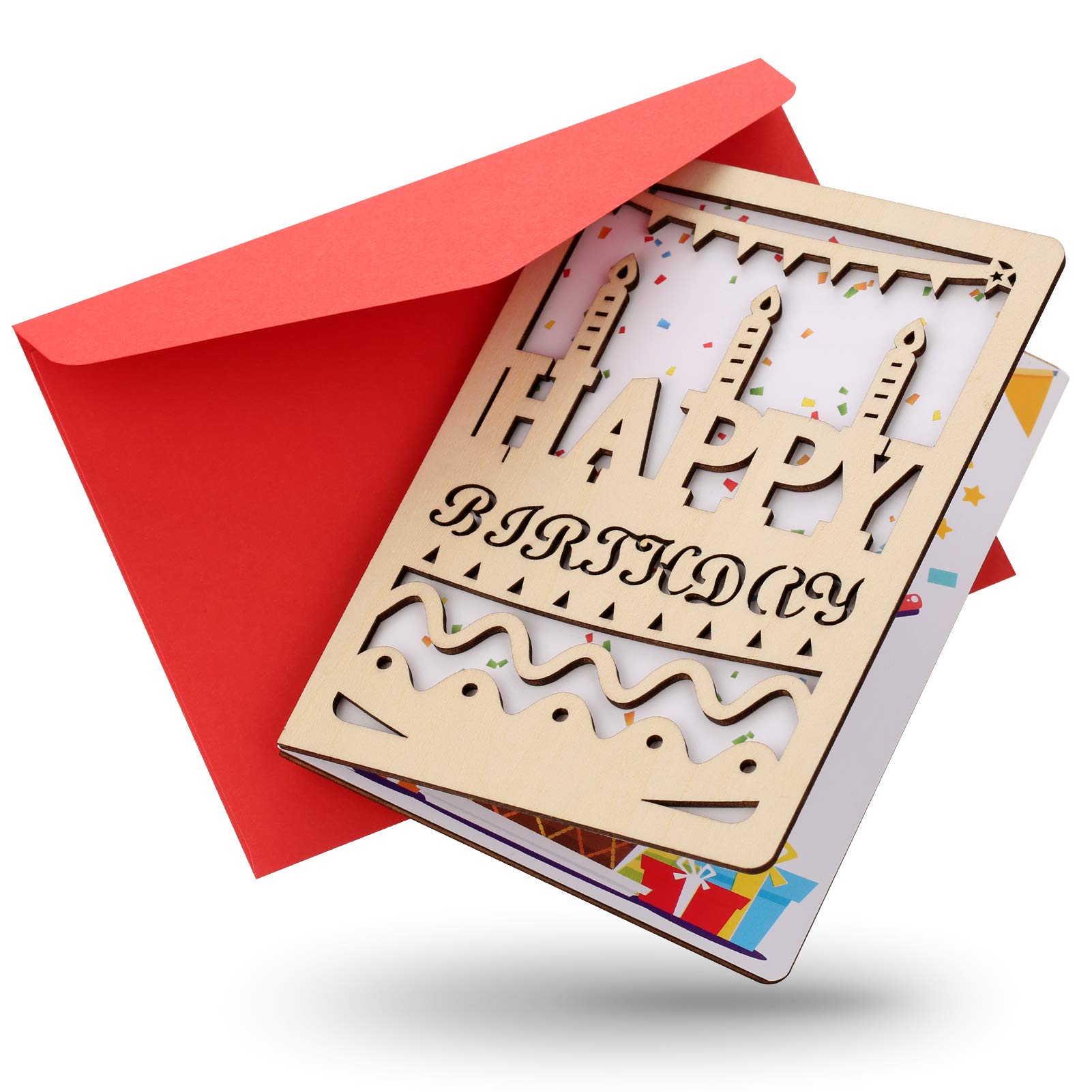 BYRRSF Handmade Birthday Cards for Her, Him, Mum, Wife, Boyfriend, Granddaughter - Wooden Greeting Cards with Envelope
