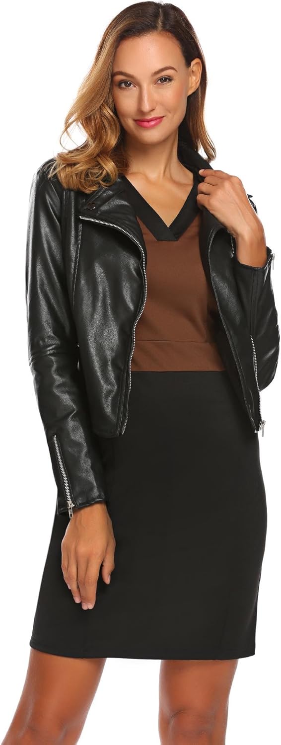 Modfine Damen Etuikleid Langarm mit V-Ausschnitt Kontrast Kleid Figurbetontes Kleid Stretch Business Kleid Abendkleid Slim Fit Kurz
