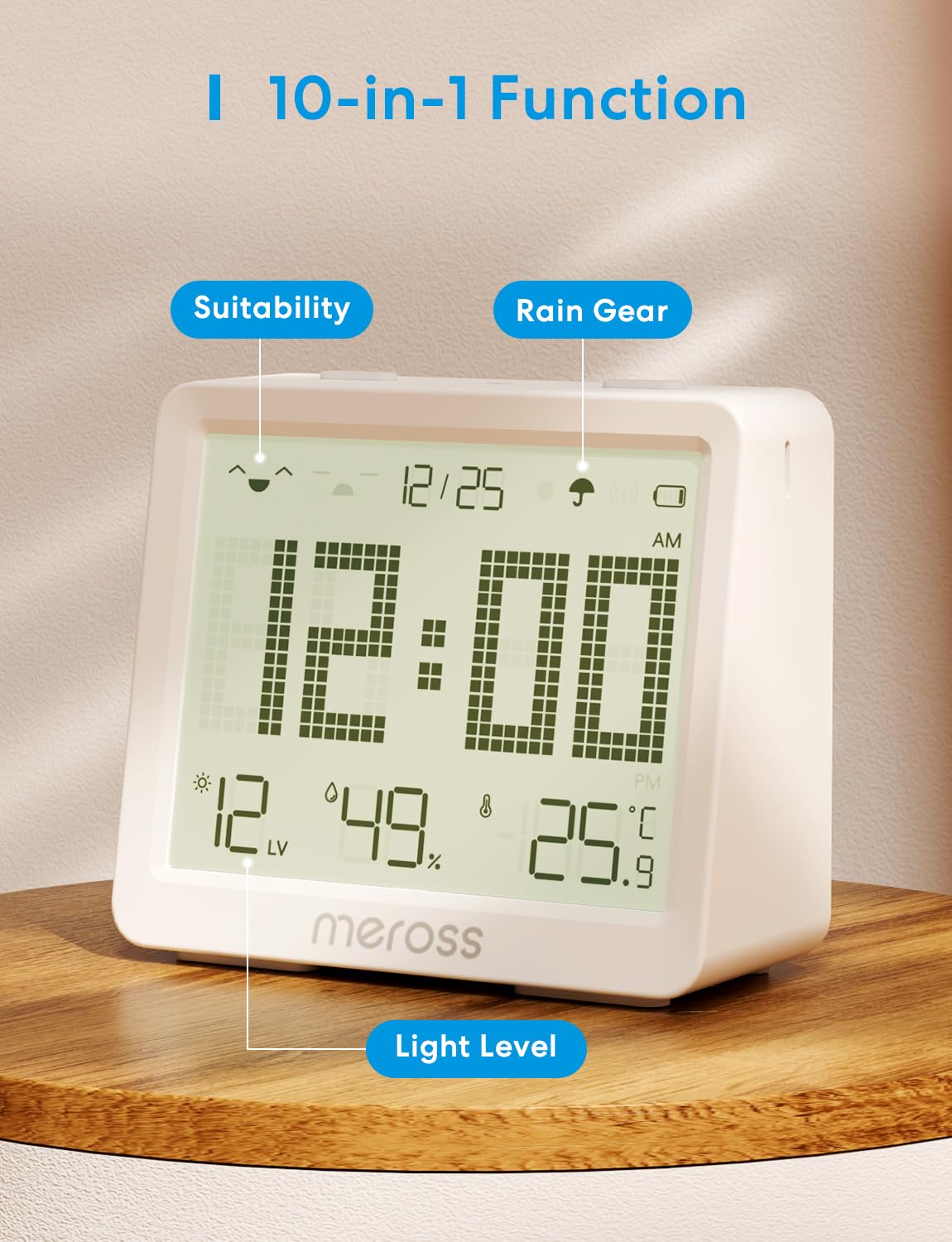 Meross 10-in-1 Matter Hygrometer Thermometer Innen, WLAN Wetterstation Ausgestattet mit Benachrichtigung, Smart LCD Temperatursensor und Matter Hub, Kompatibel mit Apple HomeKit, Alexa, Google Home 4