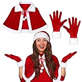 Geyoga Christmas Cape Mrs. Santa Claus Velvet Shawl Xmas Short Cloak with Red Velvet Gloves for Christmas Dress-up Costumes