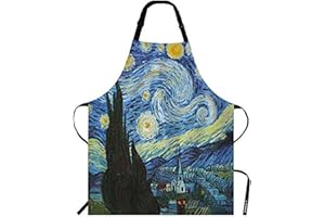 WONDERTIFY Van Gogh Classic Arts Starry Night Apron,Oil Paniting Bib Apron with Adjustable Neck for Men Women,Suitable for Home Kitchen Cooking Waitress Chef Grill Bistro Baking BBQ Apron