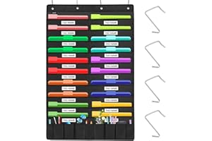 Sinzip Heavy Duty 20 Pocket Door Hanging File Organizer with Name Tag Holders, Black Wall Storage Pocket Charts with 4 Hangers, Great for Classroom, School, Home or Office Use (20 Nametag Pocket)