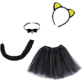 Etistta 4-Piece Halloween Black Cat Costume for Girls Kitty Costumes Accessories for Kids Headband, Tail, Bow Tie Necklace, Tutu