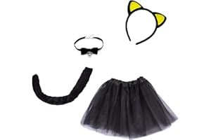 Etistta 4-Piece Halloween Black Cat Costume for Girls Kitty Costumes Accessories for Kids Headband, Tail, Bow Tie Necklace, Tutu