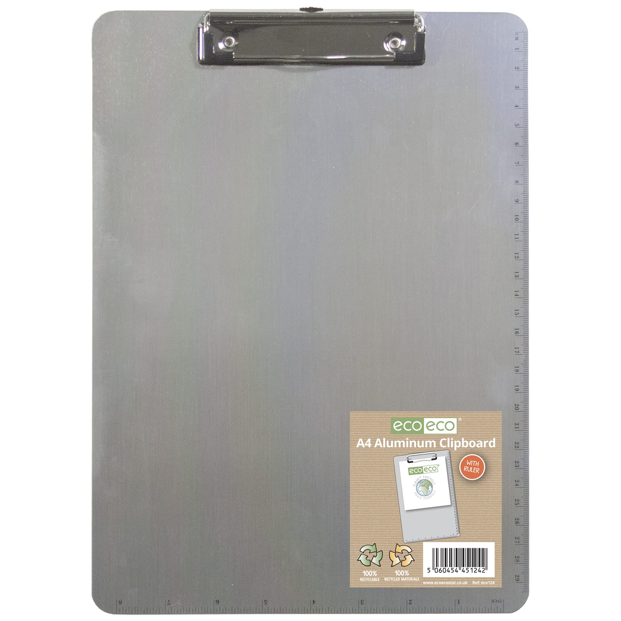 eco-eco A4 Aluminum Clipboard with Low Profile Metal Clip and Measurements, eco124