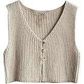 SweatyRocks Women's Button Front Sweater Vest Split V Neck Sleeveless Crop Knit Tops