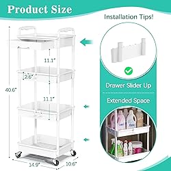 SUNALLY 4 Tier Rolling Utility Cart with