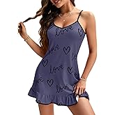 LYANER Women's Nightgown V Neck Spaghetti Strap Sleeveless Printed Nightdress Sleepwear