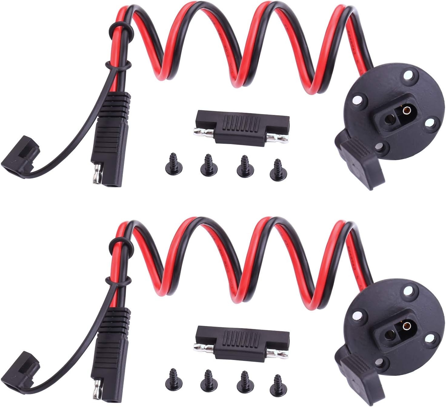 SAE Cable - iGreely 2Pack Solar Weatherproof SAE Socket Sidewall Port, SAE Quick Connect Solar Panel Mount for Motorcycle Generator Battery Charger and More 1Ft/30cm