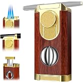 SORMWITT Triple Jet Torch Lighter with Cutter and Holder, Mahogany | Adjustable triple-jet flames with built-in cutter and holder; refillable; gift box included; butane not included