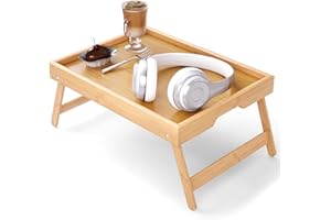 Bamboo Bed Tray Table with Foldable Legs Breakfast Tray, Lightweight Laptop Desk for Eating, Reading, Working in Bed or Sofa 